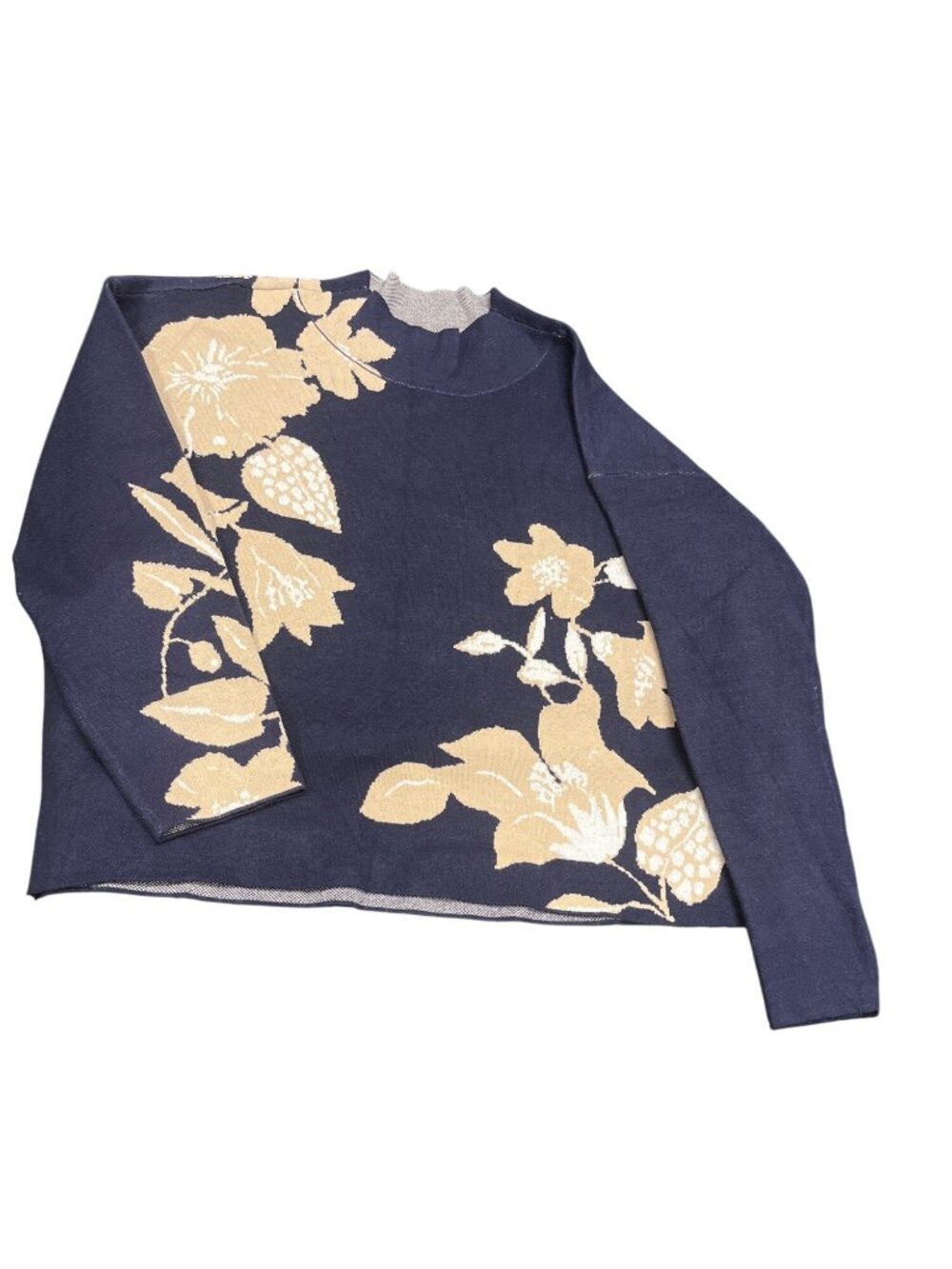 Anthropologie womens blue cream pull over crew neck sweater sz XL SKU 10-784